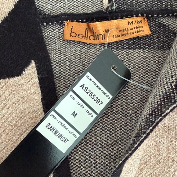 Belldini Black, Beige & Cream Long Houndstooth Hooded Cardigan M - Picture 8 of 8